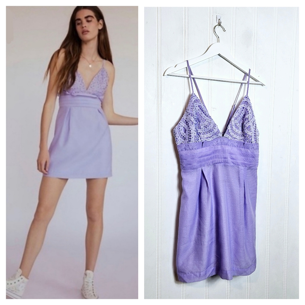Free People Mini Dress Size 10 We Go Together Lavender Lace Crochet